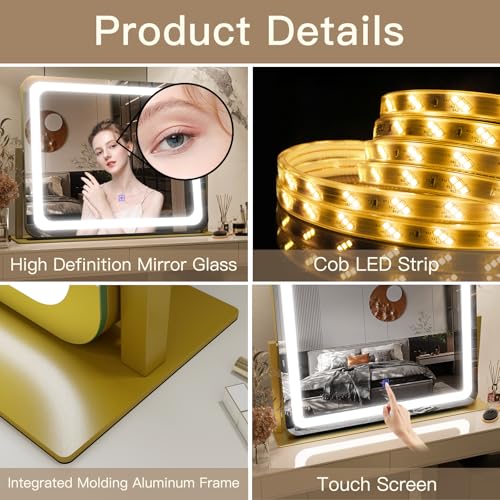 Gold Vanity Mirror with Lights 22"x17" (Gold / 22"L x 17"W)
