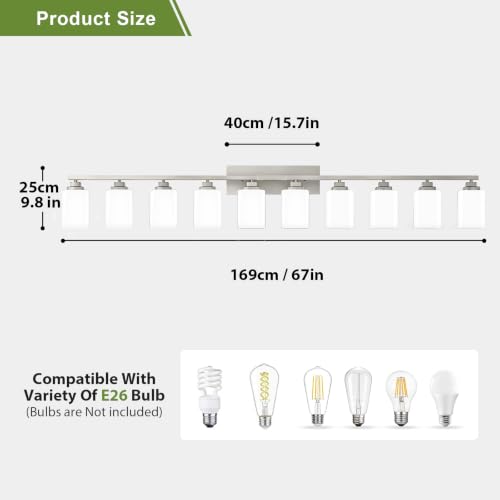 Brushed Nickel Bathroom Light Fixtures (Nickel-White Shade / 10-Light)