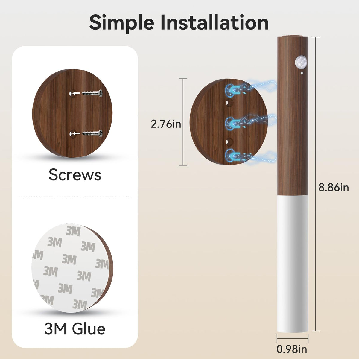 Wooden Motion Sensor Lights Indoor (Wood 2PCS)
