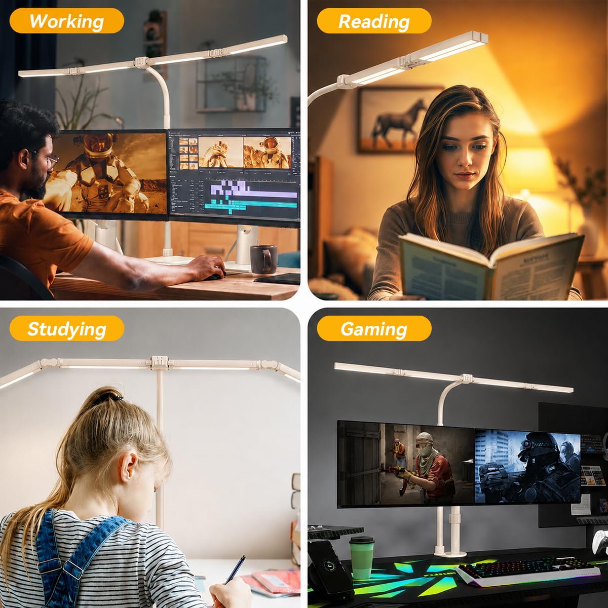 Adjustable LED Desk Lamp with Clamp & Remote (White)