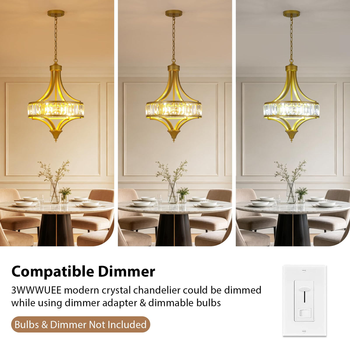 16'' Gold 4 Light Crystal Chandelier for Dining Room (4-Light Gold)