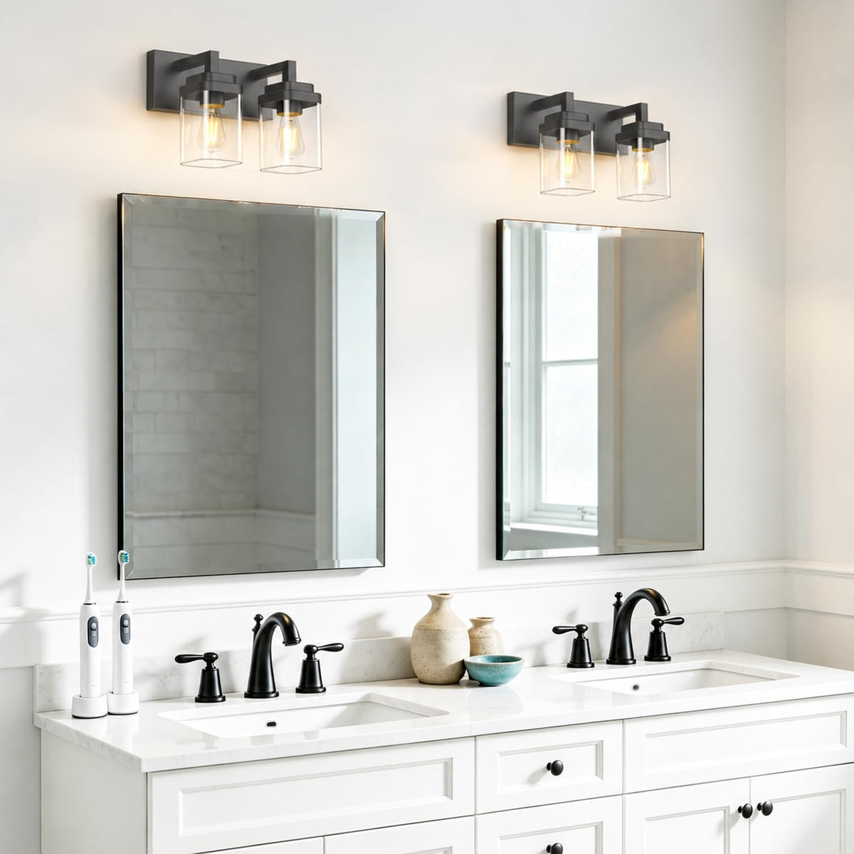 Matte Black Bathroom Light Fixtures (Black / 2-Light)