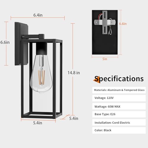15'' Black Outdoor Front Porch Lights for Outside (Black / 14.8'')