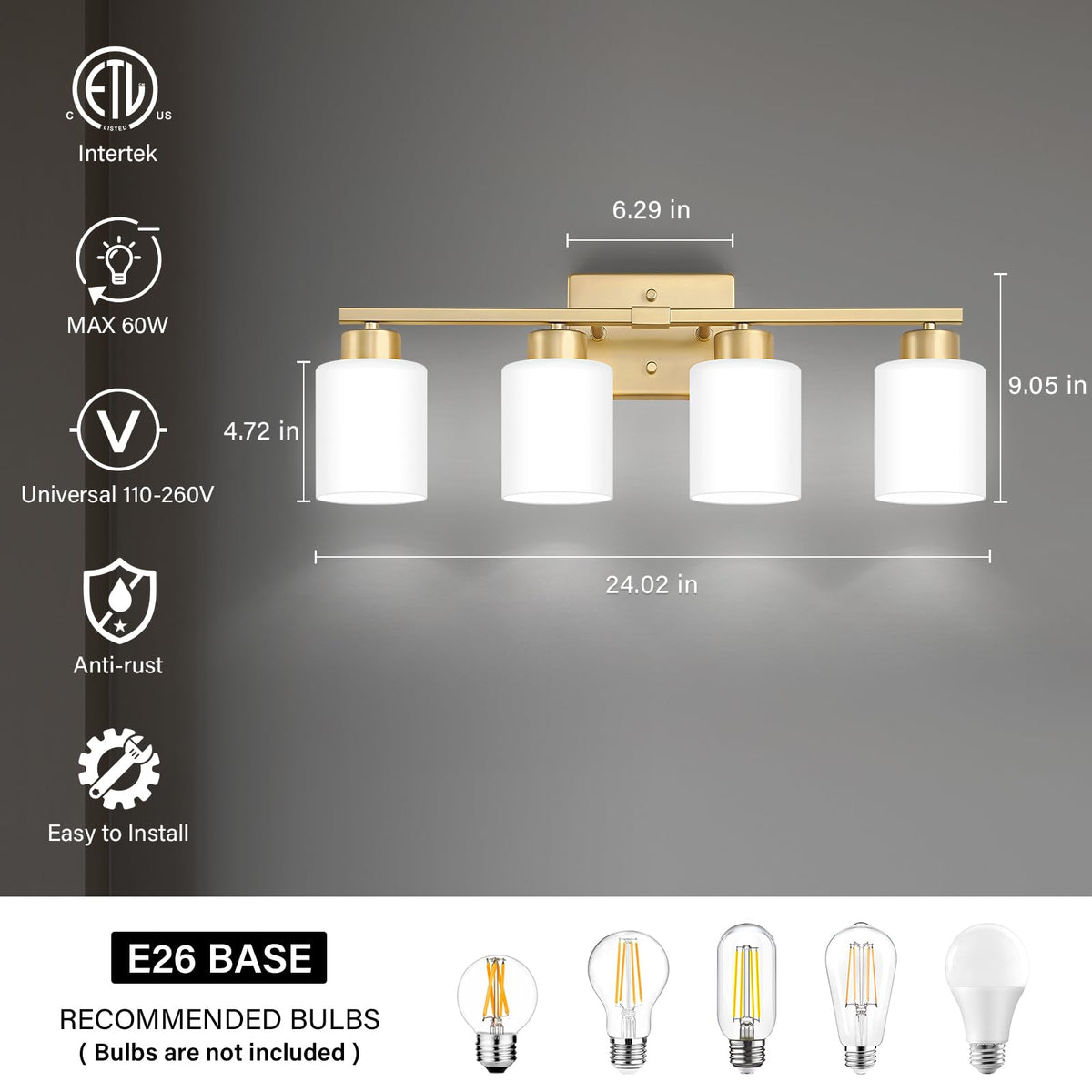 Gold Bathroom Light Fixtures Vanity Lights Over Mirror (Gold / 24.02 inch)