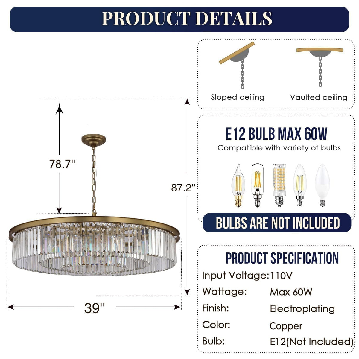 Modern 18 Light Crystal Chandelier (Copper / 39 Inch)