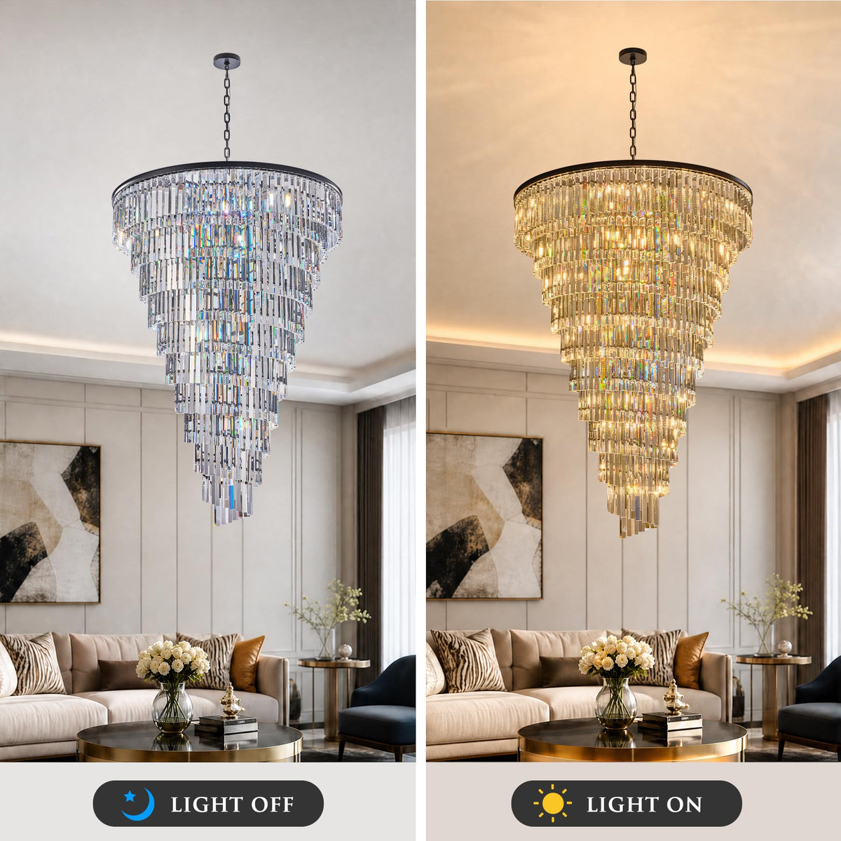 48 Lights Spiral Crystal Chandelier Black Modern Light Fixture Large Chandelier (48''( Black))