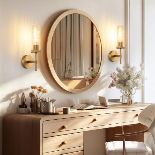 15" Knurled Gold Hardwired Wall Sconces Set of 2 (Vertical Striped / 15″-Gold)
