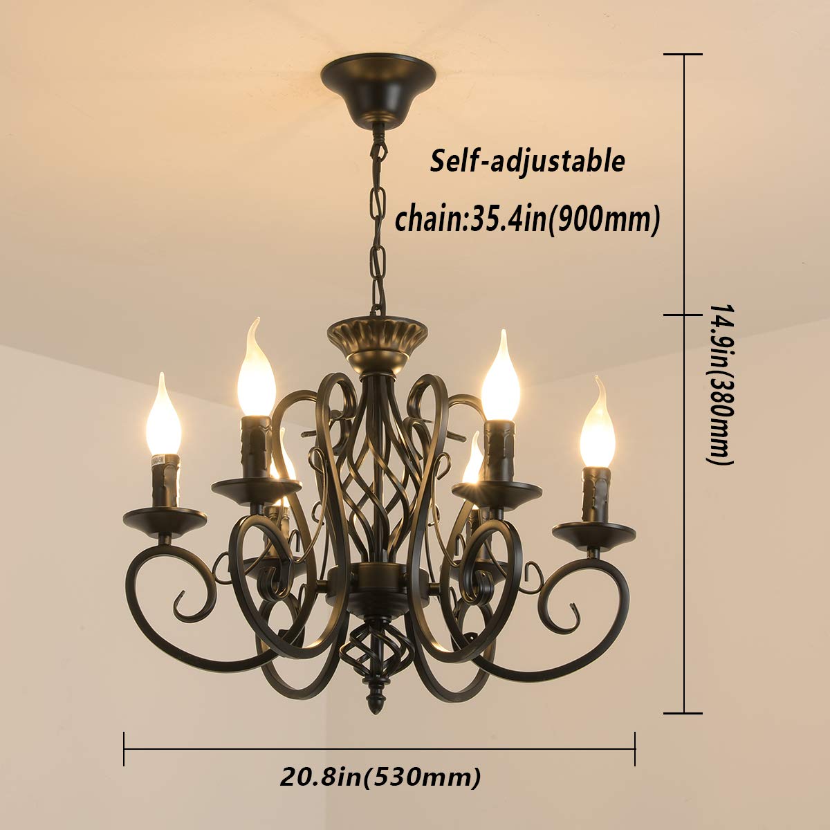 6 Light French Country Chandelier (Black/6 Lights)