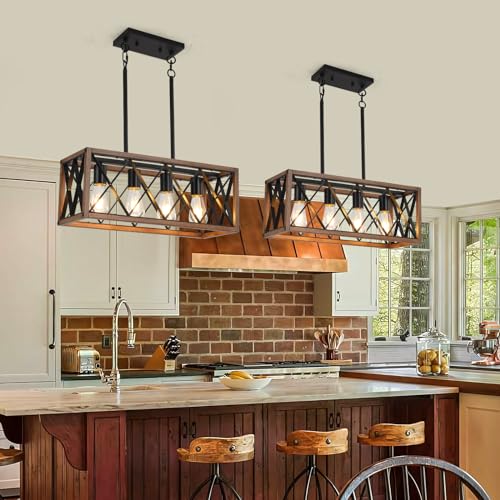 4 Light Dining Room Light Fixture (Wood Grain / 4-Light)
