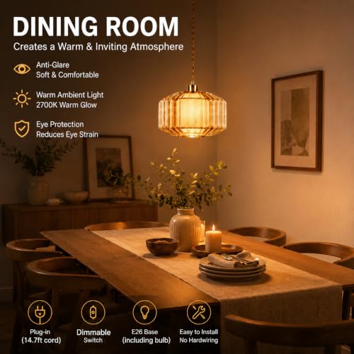 Plug in Pendant Light Glass Hanging Lights with Plug in Cord Hanging Lamp Gold Mid Century Modern Vintage Dimmable Flower Plug in Chandelier Ceiling Fixture for Living Room (Pendant Light-29)
