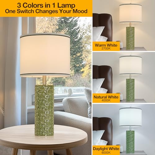 27" Farmhouse Table Lamp Set of 2 for Living Room Bedroom (Light Green / 27")