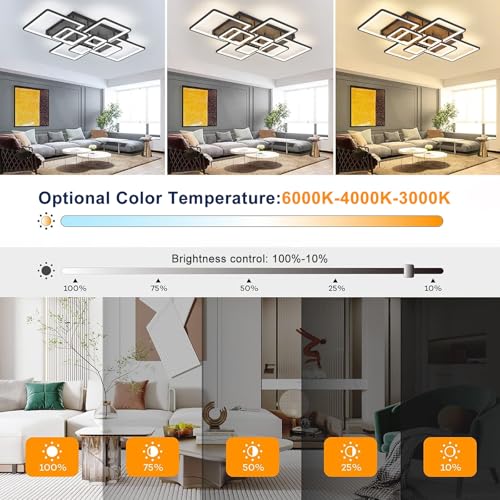 Modern LED Ceiling Lights Fixture Dimmable Flush Mount Black Acrylic 8 (Black1 / 8 Rings)