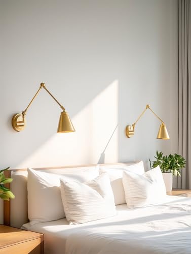 Ellis 18" Modern Swing Arm Wall Sconce for Bedroom (Warm Brass / 18")