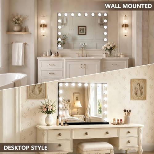 Black Hollywood Vanity Mirror with Lights (Black / 32"L x 24"W)