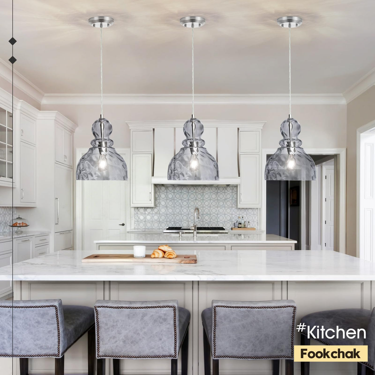 10in Modern Hammered Glass Pendant Light Smoked Grey Kitchen Island Lights (Smoky Grey)