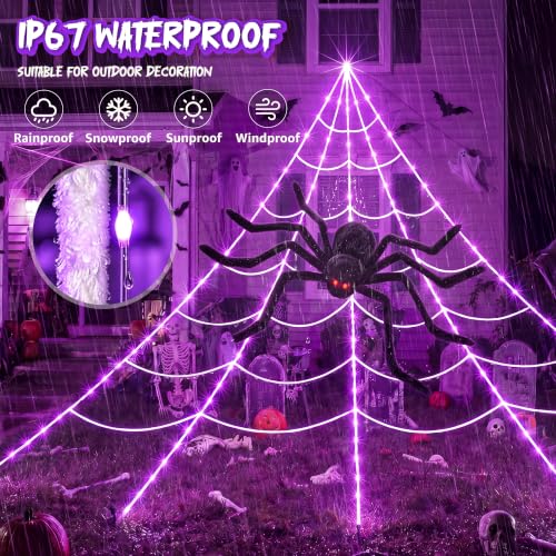 Halloween Spider Web Lights Decorations with 78'' Giant Spider