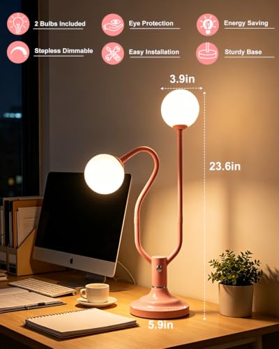 Pink Globe Table Lamp Magic DIY Arms G9 Bulbs Included Dimmable (13-Pink-Globe-2U-Magic DIY Arms)