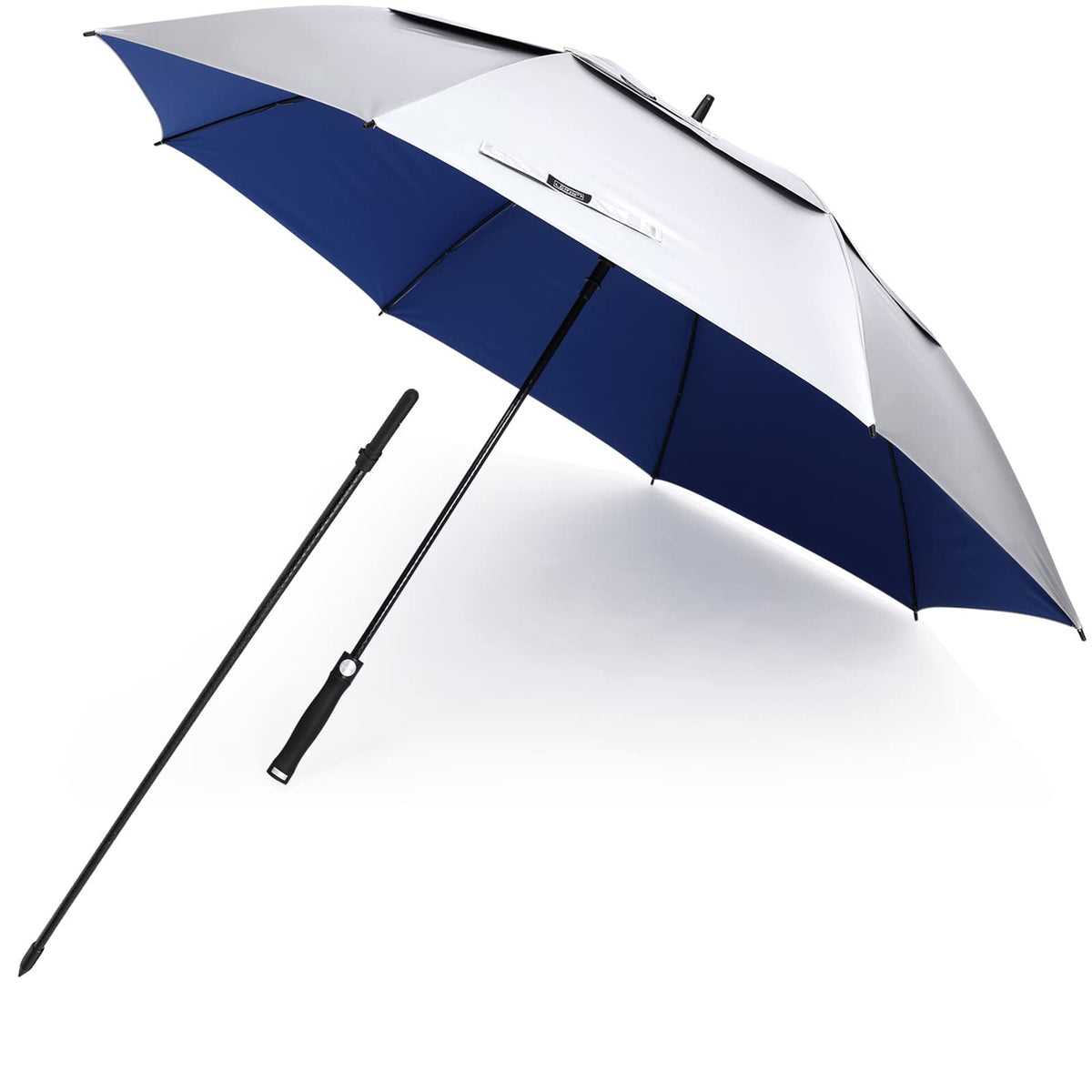 UV Golf Beach Umbrella 68”Auto Open Extra Large Sun Shade Umbrellas (Silver/Blue)
