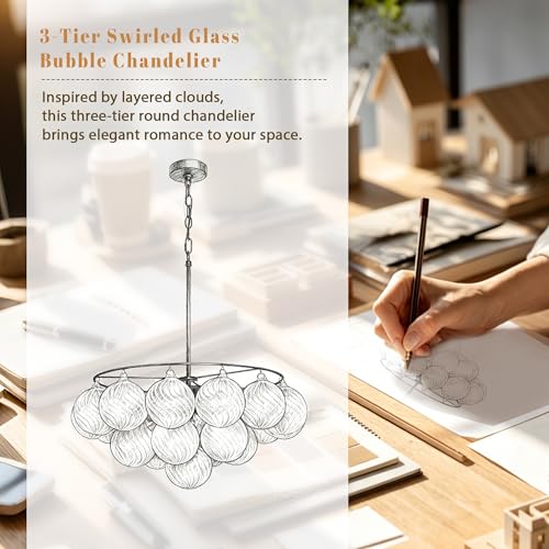 Bubble Glass Globe Chandelier (Black and Clear Shade / 24inch)