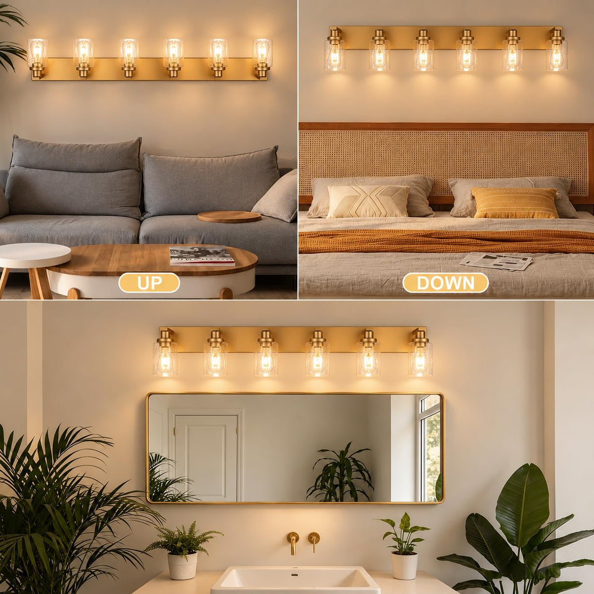 Gold 6 Light Seeded Glass Bathroom Vanity Light (Gold / 6-Light)