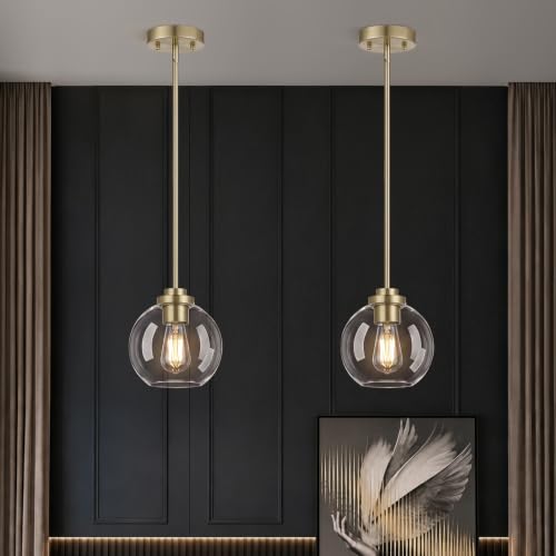 2 Pack Globe Pendant Lights (Brass + Clear Glass 2 Pack)