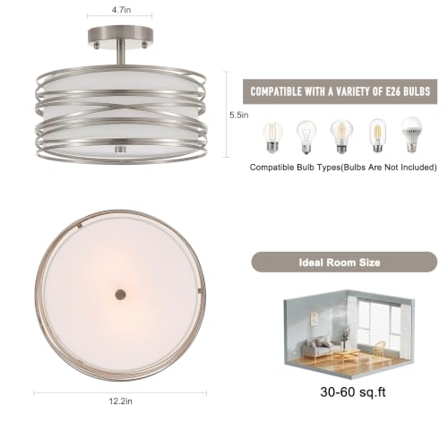 Modern Linen Semi Flush Mount Ceiling Light Fixture