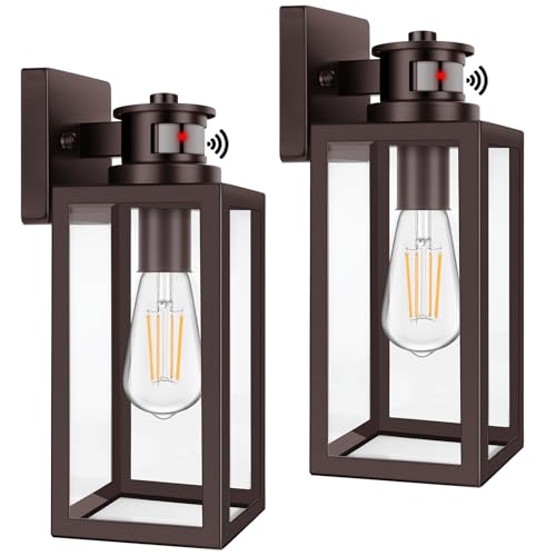 2 Pack Motion Sensor Outdoor Wall Lights (Brown / 13.25 inch)
