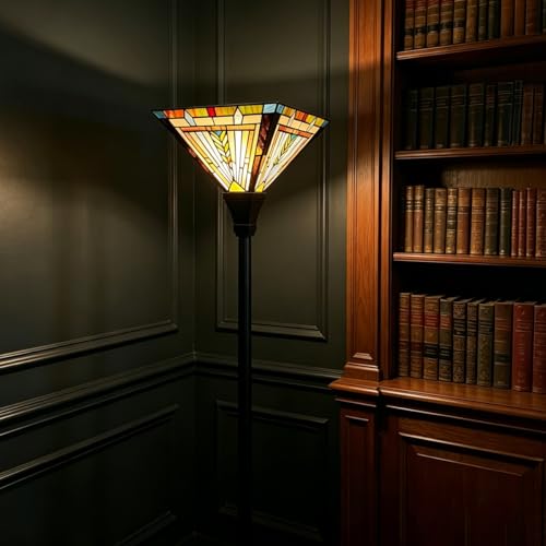 Tiffany Torchiere Floor Lamp 70" Tall Antique Stained Glass Torch Light