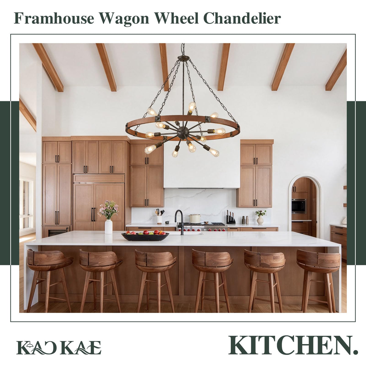 Farmhouse Wagon Wheel Chandelier 43" Wooden Chandelier Light Fixture (Walnut / 43 inch 12-Light)