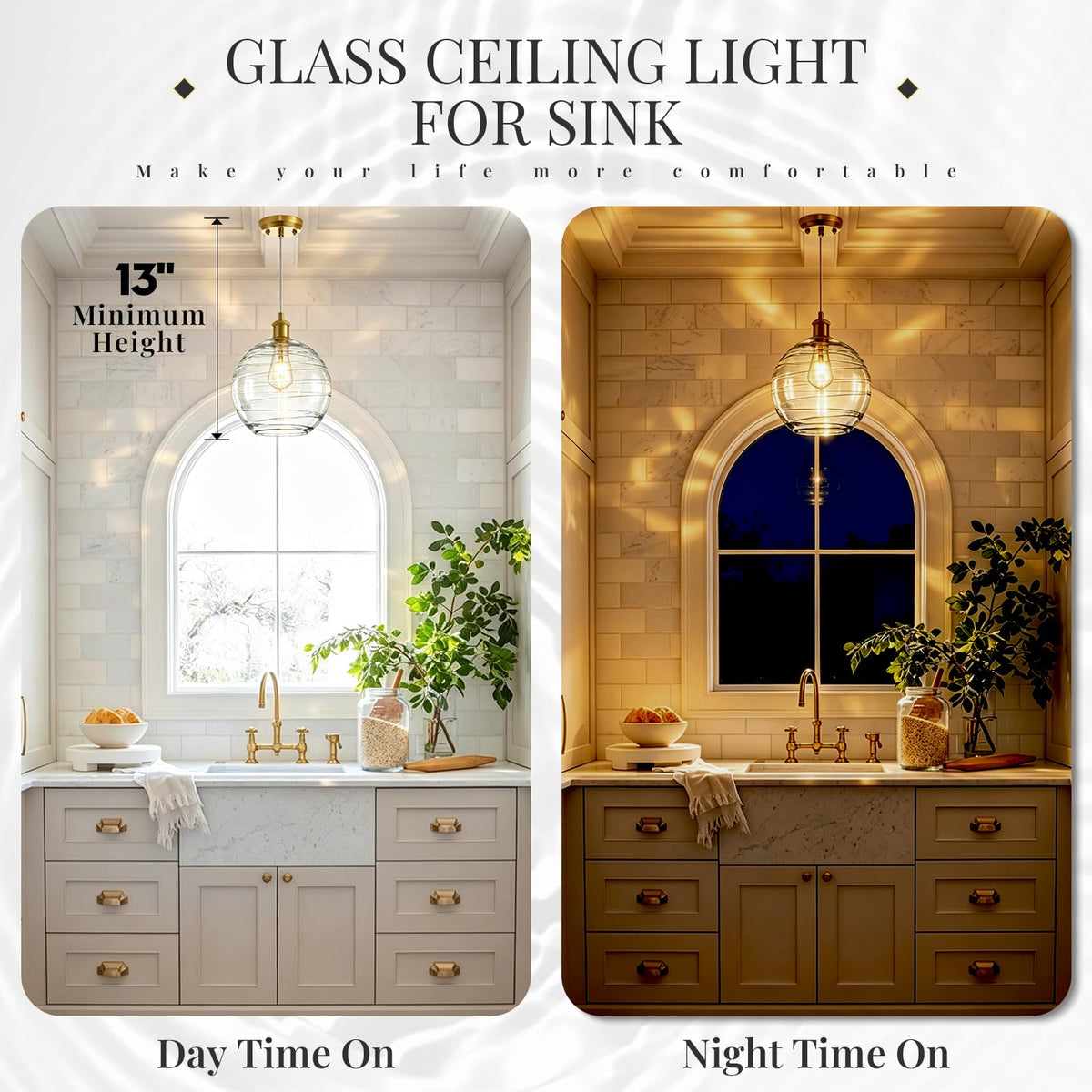 Gold Pendant Light Large Globe Glass Kitchen Light Fixture for Dining Room (Gold Swirled)