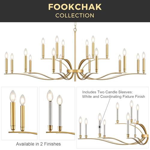 18 Light Gold Living Room Chandelier High Ceiling Foyer Candle Chandelier Large Modern Brass 59in Metal Chandeliers Hanging Light for Master Bedroom Dining Room Light Fixture Over Table (Gold / 59 inch)