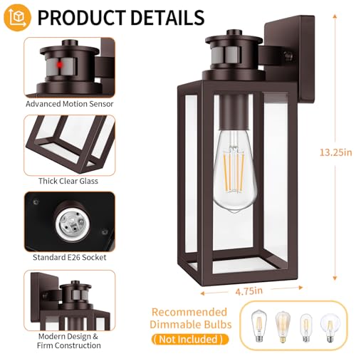 2 Pack Motion Sensor Outdoor Wall Lights (Brown / 13.25 inch)