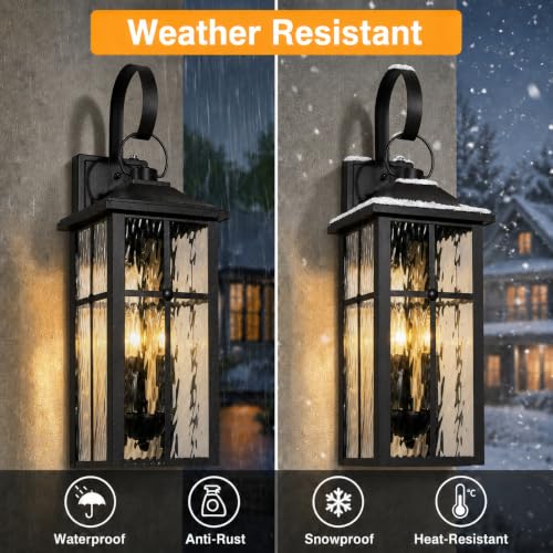2 Pack Dusk to Dawn Outdoor Wall Lights (Black / 23.9 inch)