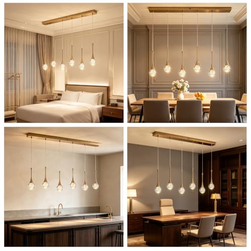 6 Light Crystal Brushed Gold Chandelier (Gold / Rectangle Pendant 6-Light)
