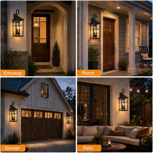 2 Pack Dusk to Dawn Outdoor Wall Lights (Black / 23.9 inch)