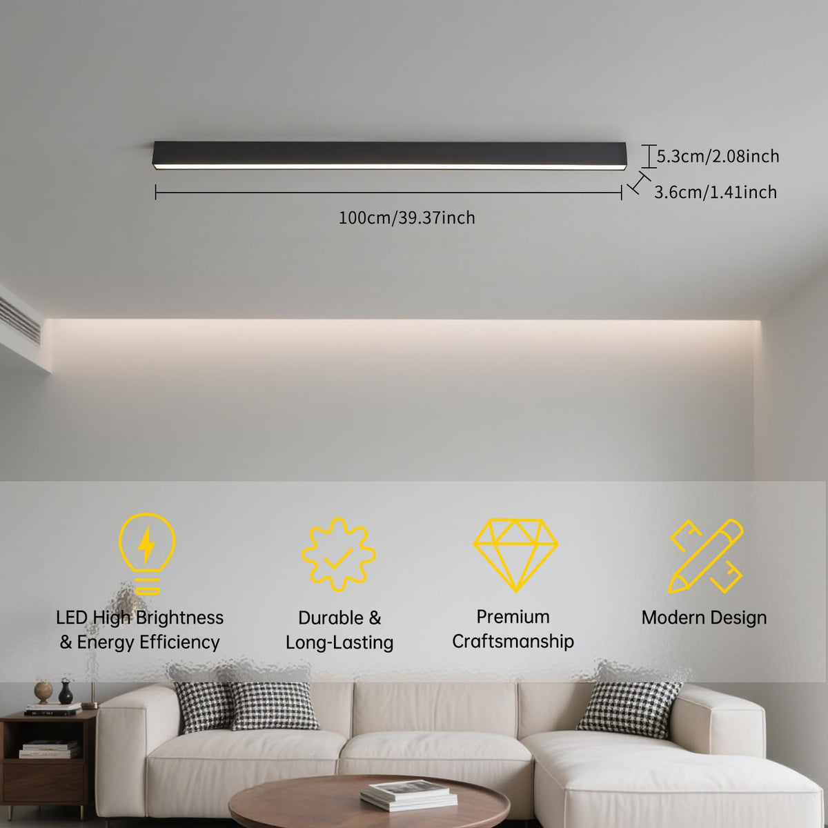 Black ceiling light LED (Black / 39.4IN)