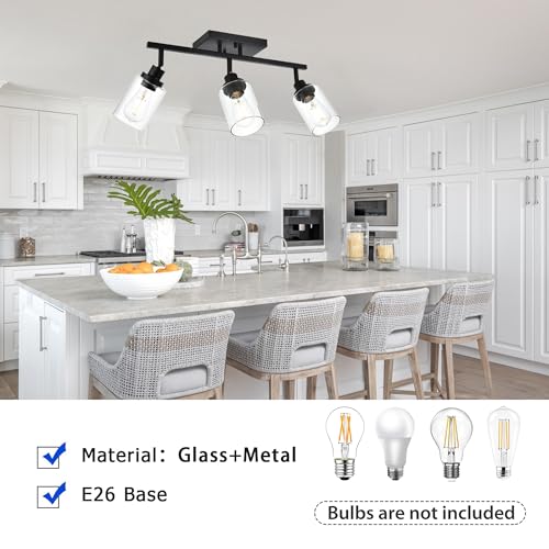 3 Light Track Lighting Kit Black Track Lighting Fixtures Bathroom Wall Sconces Ceiling Mount Kitchen Tracking Lights (Black / 3-Light)