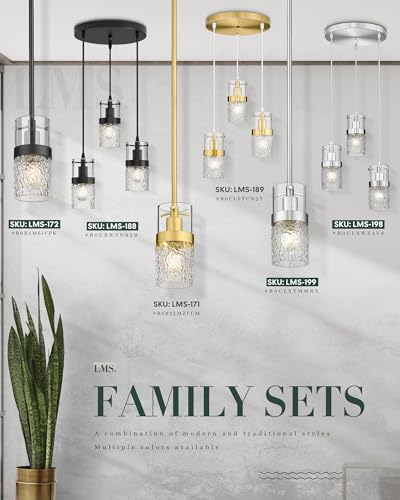 Glass Pendant Lights Kitchen Island (Black -Hammered Glass / 3.5" Hammered Glass, 1-Light)