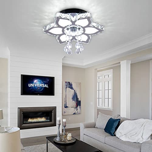 Chandelier LED Crystal Ceiling Light 16.1 Dimmable Flower Shape Chandelier Modern Ceiling Light Fixture Flush Mount Ceiling Light for Living Room Dining Room Bedroom (16.1-Dimmable)