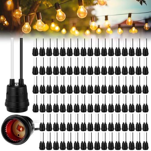 100 Pcs Black Pigtail Lamp Holder Light Sockets E26