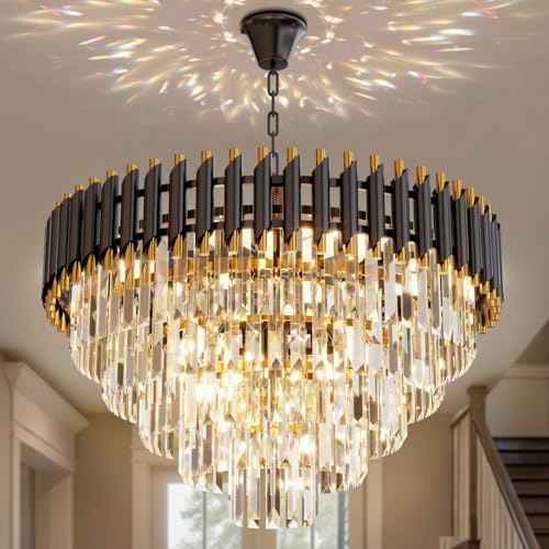 24 inch Black Gold Crystal Chandelier 5 (D24"XH17.6" Black)