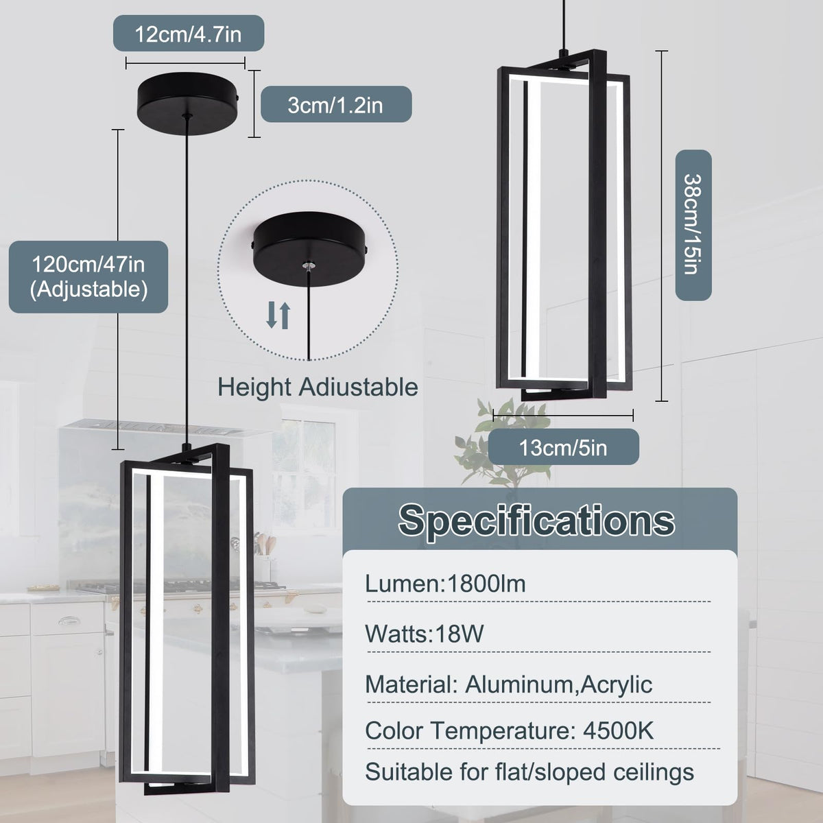 Modern Led Pendant Light Fixture (Black / 1 Pack)