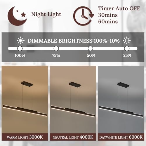 Modern LED Linear Pendant Light 52in Chandelier Lighting Dimmable (Black Wood / 51.2'')