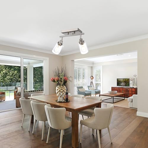 2 Light Track Lighting Kit Brushed Nickel Kitchen Track Lighting Fixtures Ceiling Mount Bathroom Vanity Wall Scones Light Fixture with Clear Glass (Brushed Nickel / 2-Light)