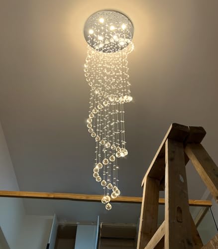 W24 x H78 Inches Crystal Glam Chandelier Long Light Chandeliers with Dimmable Light Bulbs Silver High Ceiling Pendants Light Fixtures for Foyer Entryway Living Room Stair (Silver / Spiral W24" X 78")