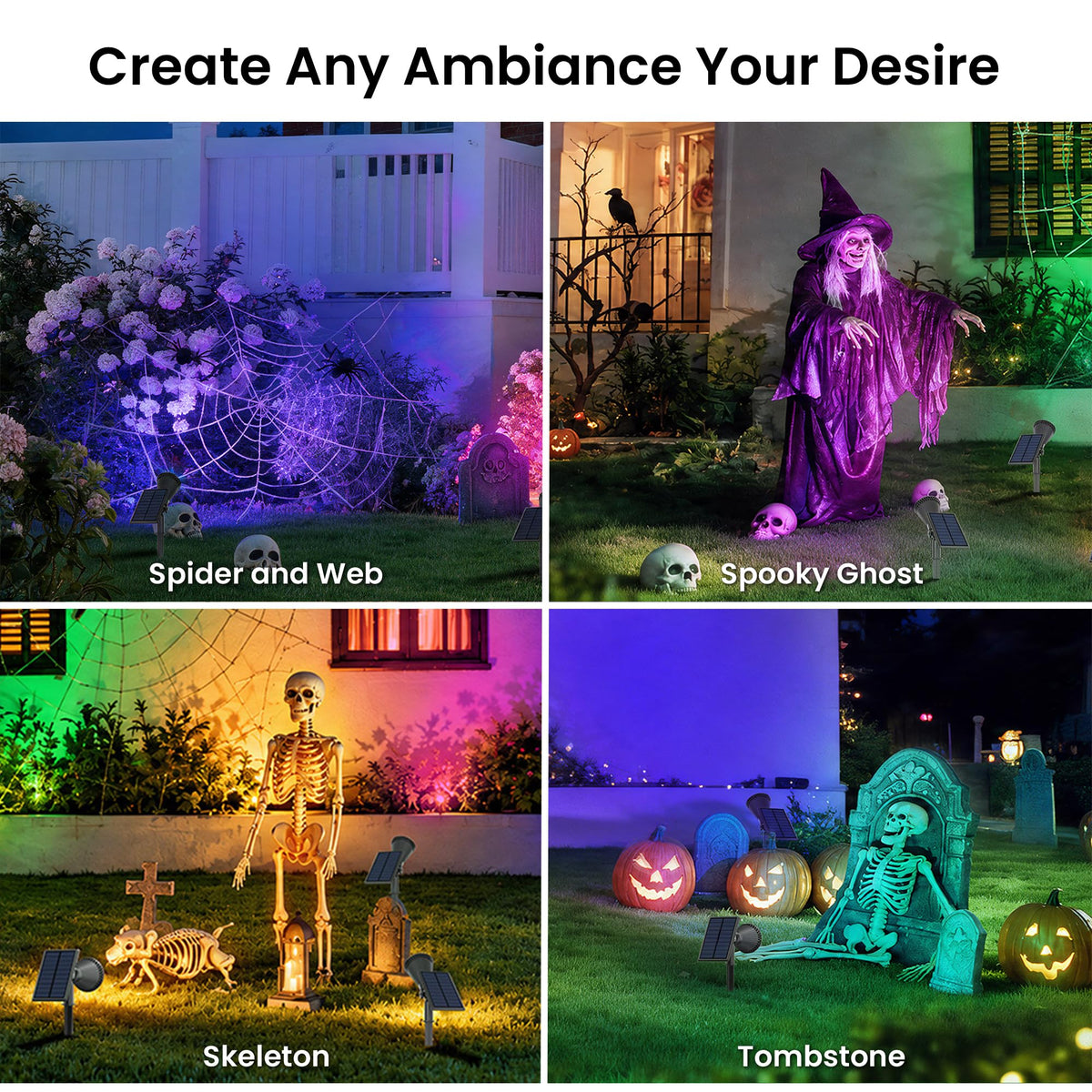 6 Pack Solar Spot Lights Outdoor Waterproof with Focus Beam (Multicolor)