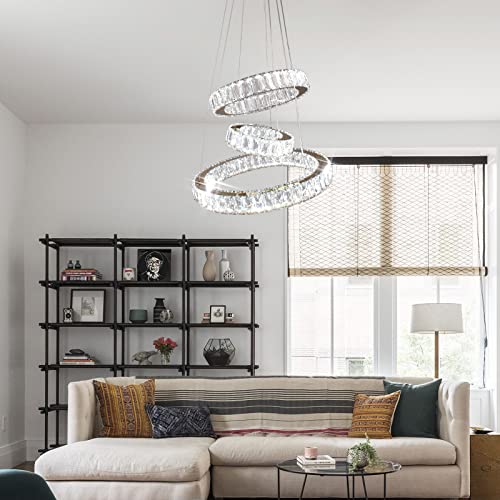 Gold 3 Ring Chandelier Led Pendant Light Hanging Led Chandelier Modern Chandelier for Dining Room Living Room Bedroom