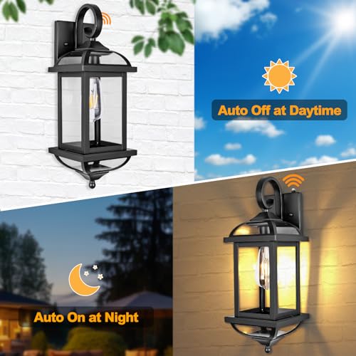 Dusk to Dawn Outdoor Lighting Modern Black 18” Enclosed Bottom (Modern Matte Black / Dusk to Dawn Sensor)