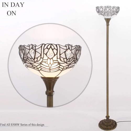 Tiffany Floor Lamp White Crystal Stained Glass Torchiere Light