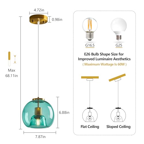 Teal Glass Pendant Light Kitchen Island (Teal(7.87 in) / 1-Pack)